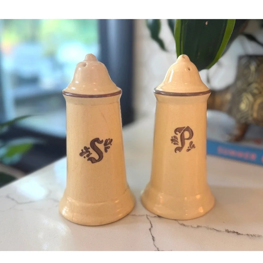 Vintage Pfaltzgraff Village Salt Pepper Shakers & Candlestick Holders Stoneware